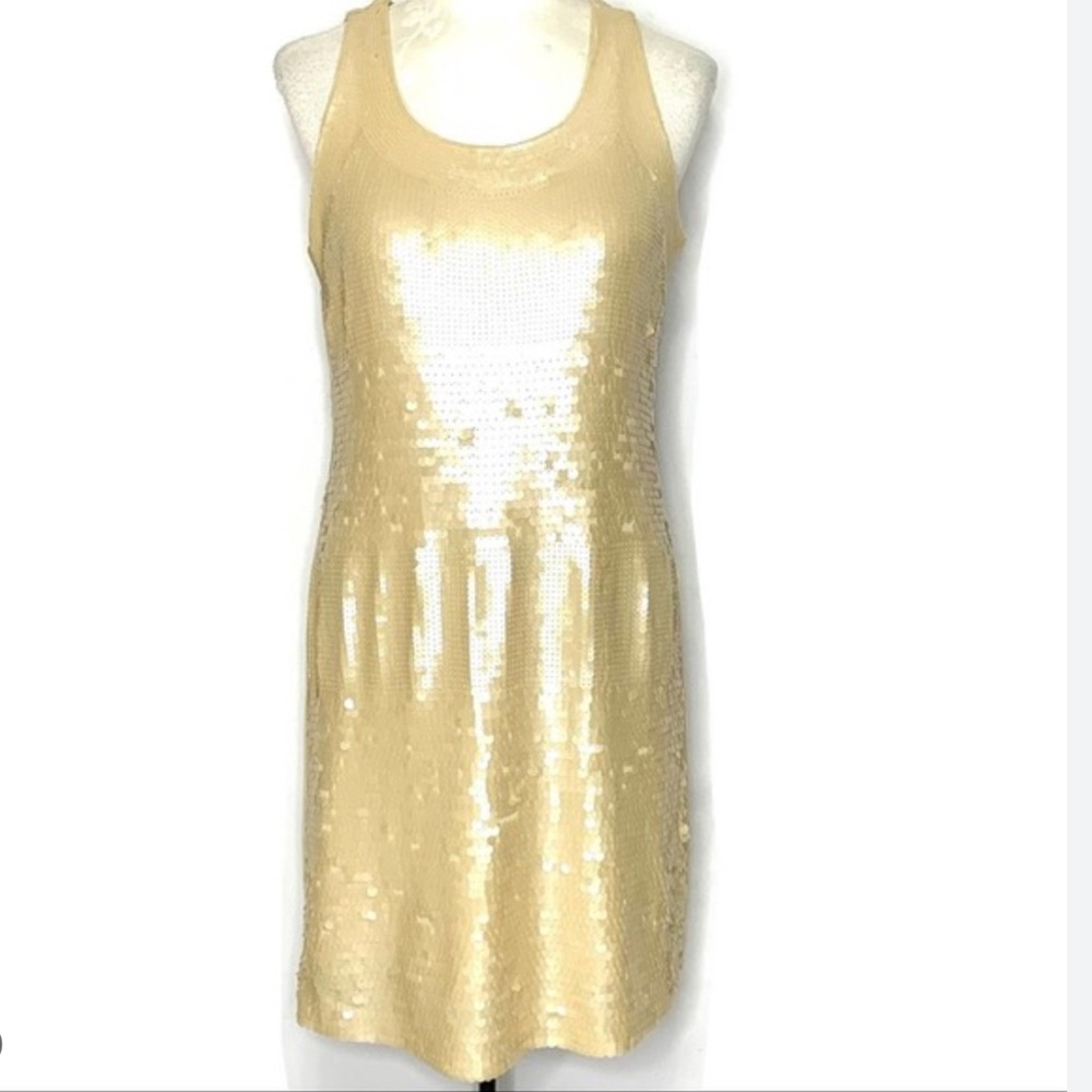 Cremieux Champagne Brush Gold Sequin Sheath Dress Size Medium